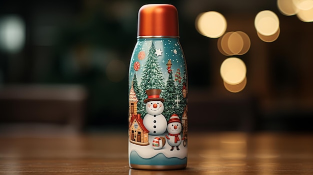Zdjęcie butelka z malowaną sceną świąteczną