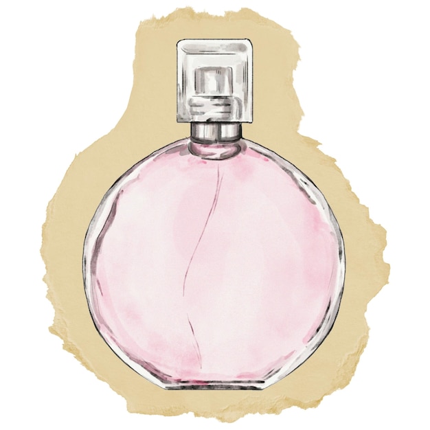 Butelka z perfumami, naklejka png, rozerwany papier, przezroczyste tło