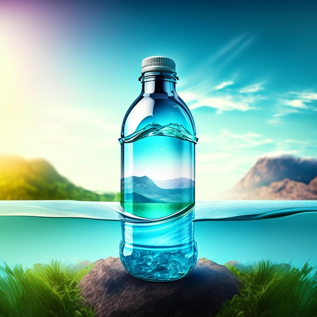 Butelka z wodą na tle przyrodyGeneratywna sztuczna inteligencja
