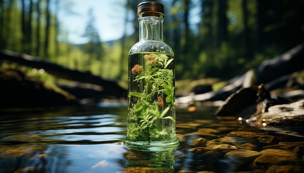 Butelka z wodą pływająca w rzece