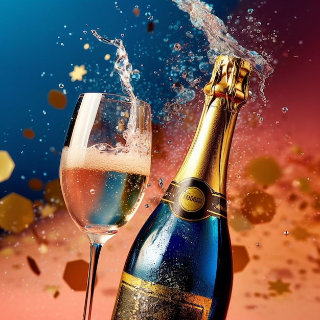 butelkę szampana ze złotą etykietą z napisem "szampana".