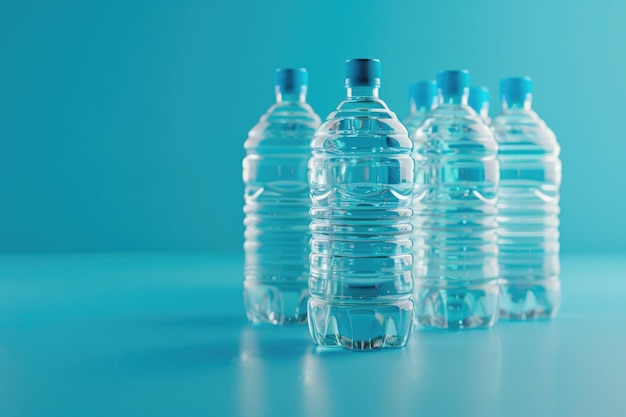 Butelki czystej wody na kolorowym tle