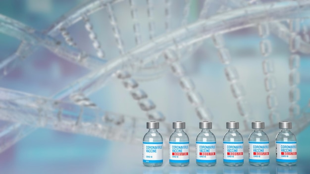 Butelki na szczepionki do renderowania 3d koncepcji covid19 lub omicron