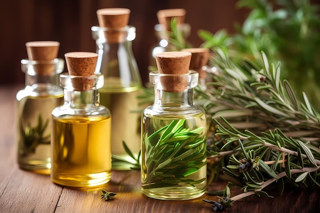 Butelki oleju ziołowego z ziół homeopatycznych Generative AI