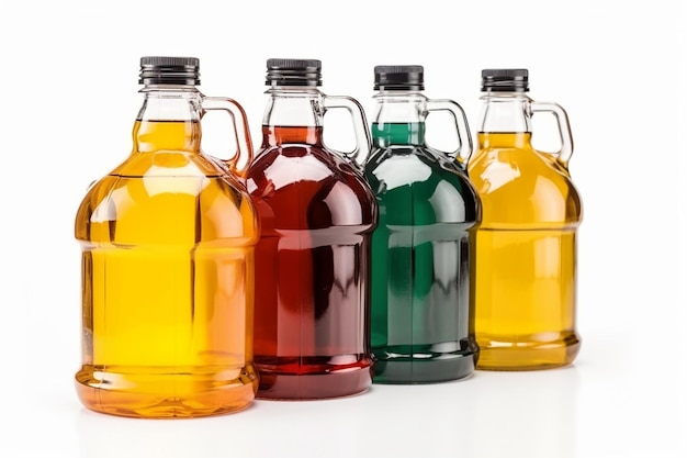 Butelki z olejem silnikowym izolowane na białym