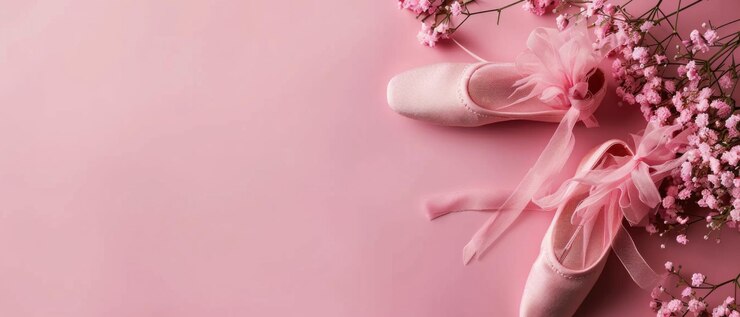 Zdjęcie buty baletowe z miękką tkaniną tulową na pastelowo-różowym tle aig55