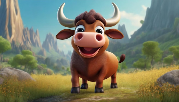 Byka, bizona, postać z kreskówki, maskotka, śmieszne, urocze zwierzę rolnicze