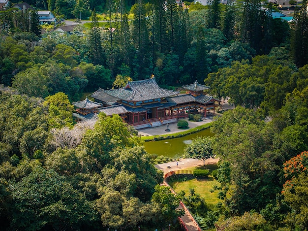 Byodo w świątyni pośród bujnej zieleni na Oahu na Hawajach