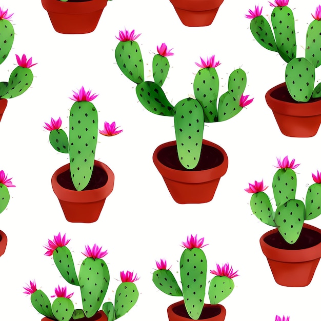 Cactus Seamless Repeat Pattern dla dzieci projektuje kaktusy rośliny nadruk na tkaninie projekt powierzchni pakowanie uroczej generatywnej sztucznej inteligencji