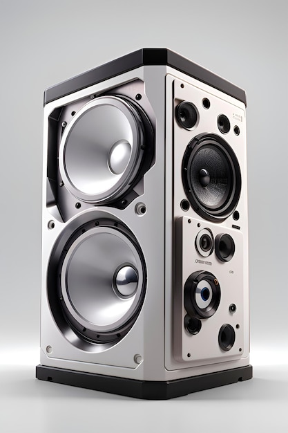 Zdjęcie caixa de som moderna alta qualidade material metalico fundo claro
