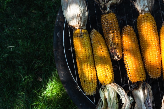 Cała kukurydza organiczna z kaczan kukurydzy na grillu