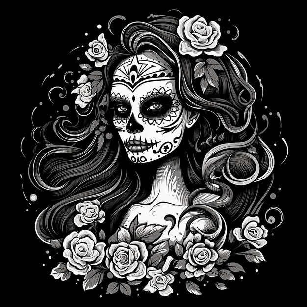 Calavera Catrina Makijaż cukrowej czaszki Dia de los Muertos Dzień Zmarłych Halloween