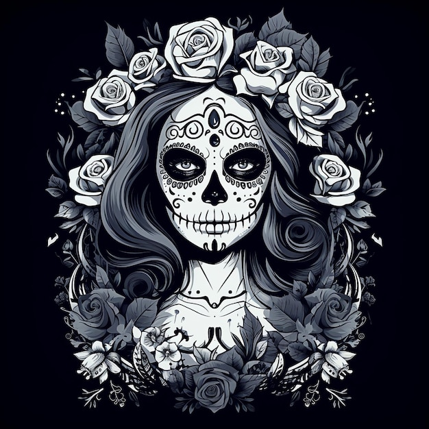 Calavera Catrina Makijaż cukrowej czaszki Dia de los Muertos Dzień Zmarłych Halloween