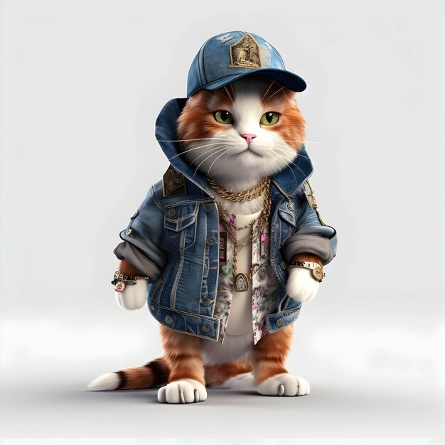 Calico kot ubrany jak raper 3d sztuka cyfrowa bardzo szczegółowe renderowanie 3d