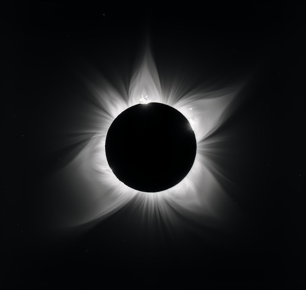 Całkowite zaćmienie Słońca monochromatyczne słońca korona księżyc czarne białe niebo