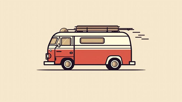 Camper Van Stek Logo Linii Styl Prosty Minimalistyczny Kolorowy Autobus Surfowania Ilustracji Wektorowych Linii