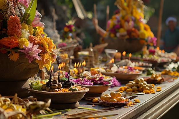 Canang sari i kwiaty na uroczystość Nyepi