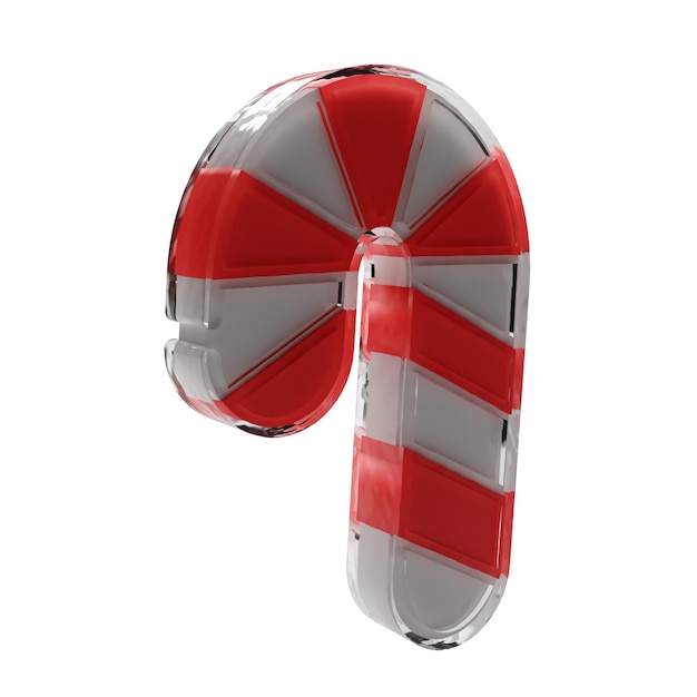 Candy cane Nowy Rok ikona Christmas candy Szkło błyszczący na białym tle Nowy rok Elementy projektu realistyczne 3d ilustracji