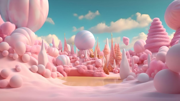 Candy Kingdom Castle kreatywna koncepcja pięknej cyfrowej sztuki królestwa cukierków Generatywna sztuczna inteligencja