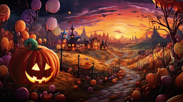 Candy Pumpkin Patch o zmierzchu