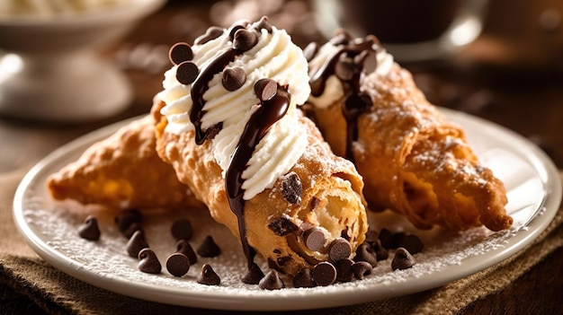 Cannoli Sycylijskie ciasto zrobione ze smażonej skorupy ciasta wypełnionej słodzonym serem ricotta