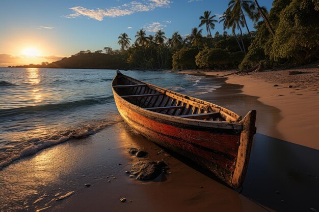 Canoa czeka na odizolowaną plażę, nieuchronną podróż generatywną IA