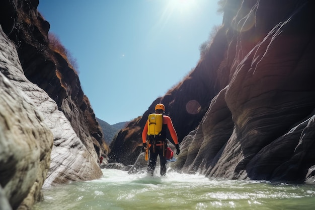 Canyoning ekstremalny sport Canyoning ekspedycja popularne szlaki trudne imponujące miejsce Człowiek Odkrywanie dzikiego nieokaleczonego kanionu rzeki Wolność energii i adrenaliny