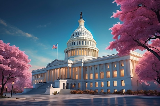Capitol Dome Symbol amerykańskiej polityki i innowacji blockchain Holograficzna koncepcja