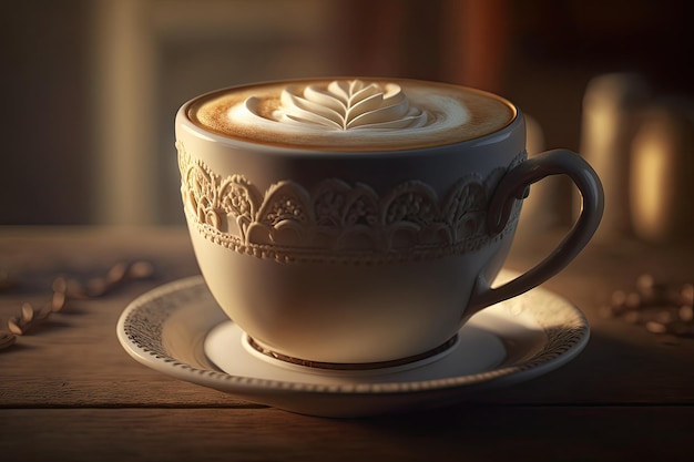Cappuccino w filiżance z bujną pianką i cynamonem Wegetarianizm Ilustracje Generative AI