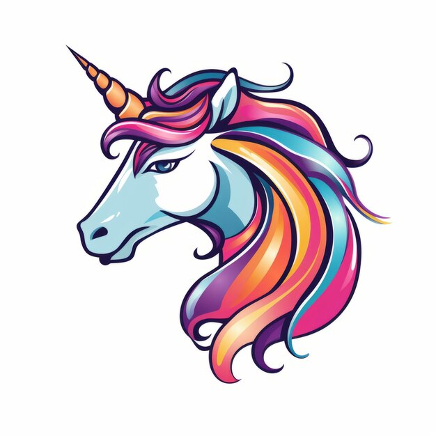 Capricious Rainbow Unicorn Cartoon Prosta naklejka logo w konturze wektorowym izolowana na białym tle