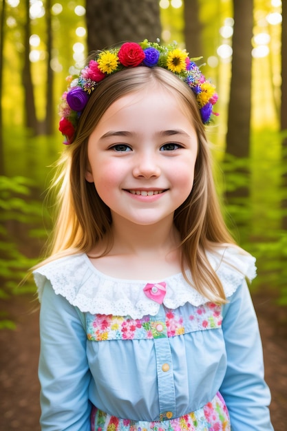 Capturing Joy Oszałamiający portret uśmiechniętej dziewczyny pośród kwitnącego lasu kwiatowego