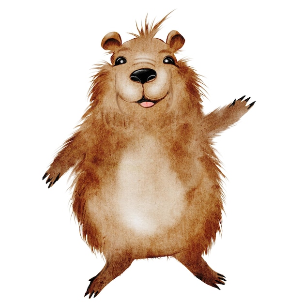 Capybara akwarel zabawne zwierzę ręki rysunek na izolowanym białym tle clip art przyjazny