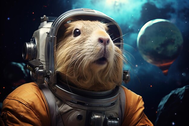 Zdjęcie capybara w kostiumie astronauta słodkie zwierzę