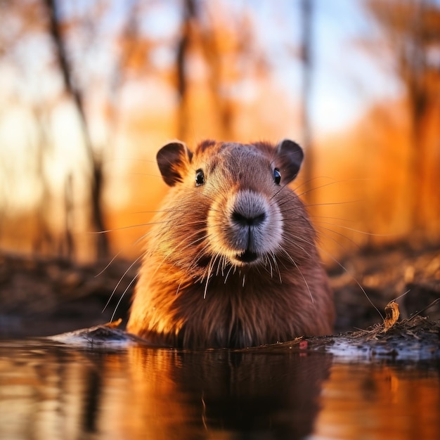 Capybara w swoim naturalnym siedlisku Fotografia dzikiej przyrody Generatywna sztuczna inteligencja