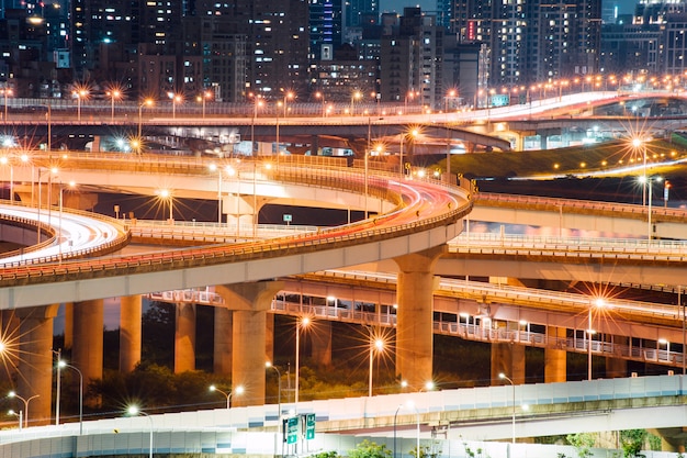 Car Light Trails Of New Taipei Bridge