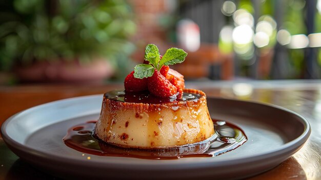 Caramel Flan z truskawką i miętą Kuchnia latynoamerykańska Cinco de Mayo