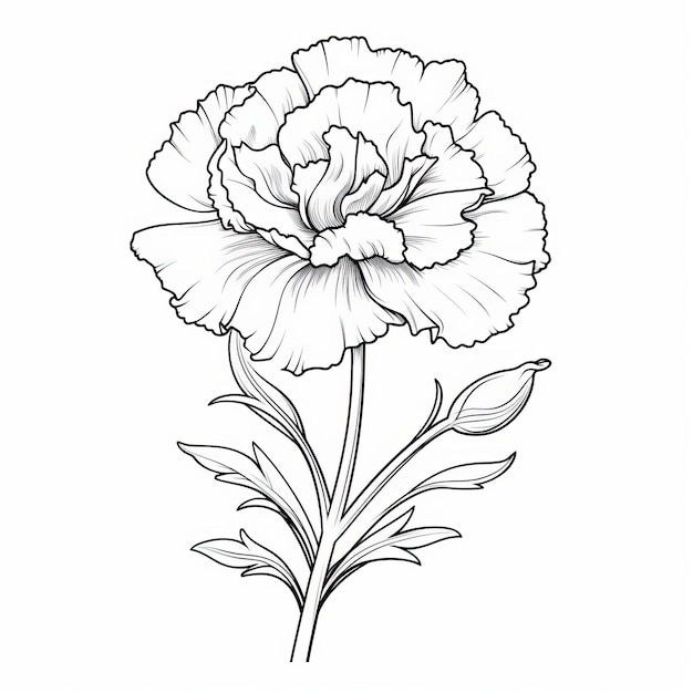 Carnation Biloba Czarno-biała linia ilustracja Yervand Kochar