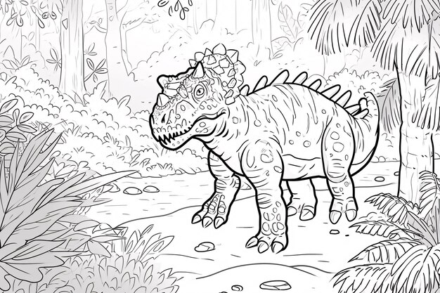 Zdjęcie carnotaurus dinozaur czarno-biały linear doodles line art kolorowanie strona kolorowanie dla dzieci książka do malowania