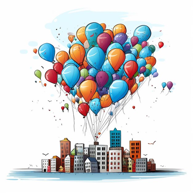 Zdjęcie cartoon cityscape with balloons autorstwa raka