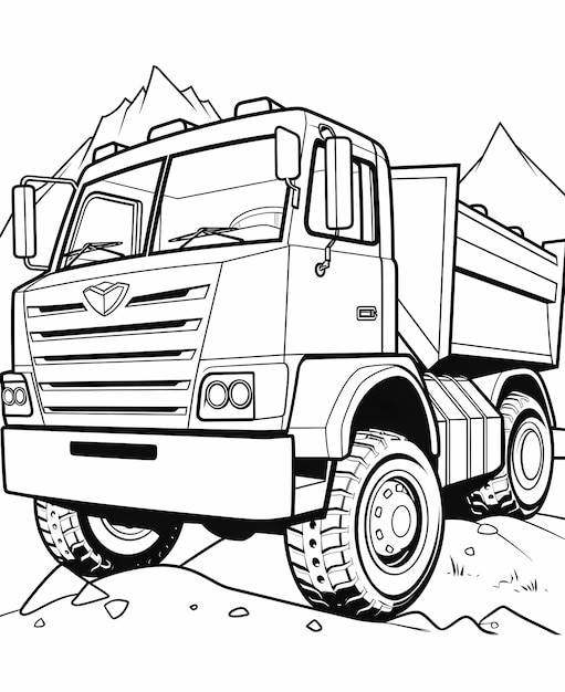 Cartoon Dump Truck Delight Czarno-białe kolorowanie dla dzieci