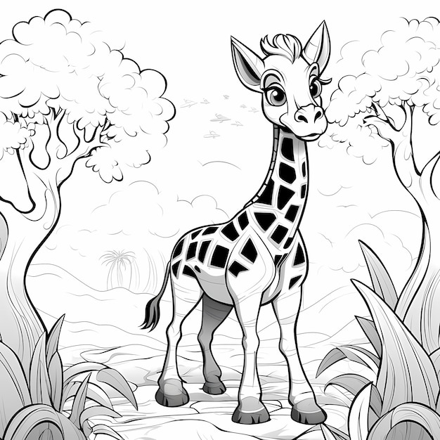 Zdjęcie cartoon giraffe delight książka do malowania strona na madagaskarze styl filmowy ilustracja wektorowa