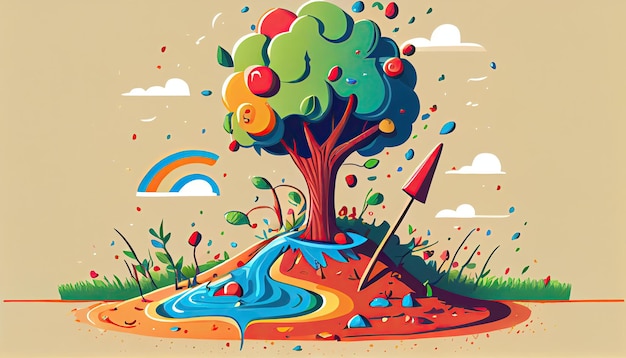 Cartoon projekt sadzenia drzew ilustracja kolorowy dzień ziemi znaczenie kochającej natury