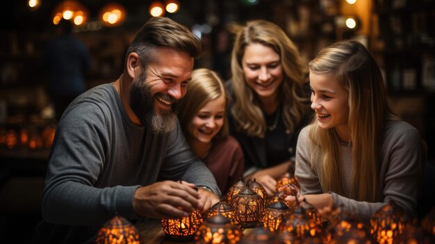 Zdjęcie carving joy wspaniałe rodzinne przygotowania do halloween