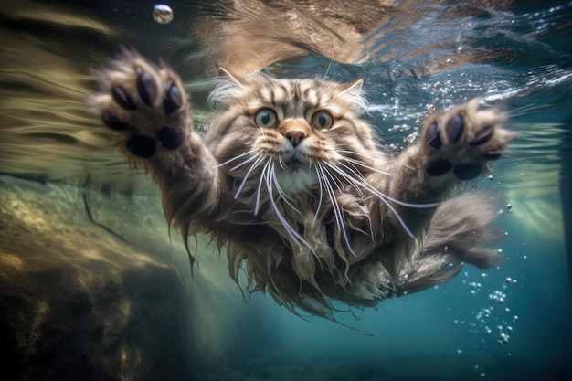 Cat is swimming underdewater Beautiful illustrationobraz Generative AI