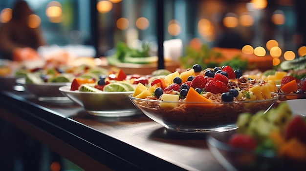 Zdjęcie catering buffet jedzenie na stole z mięsem i kolorowymi warzywami