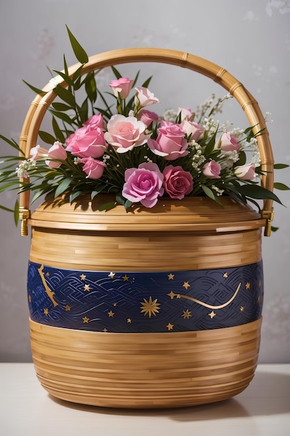 Celestial Elegance Bamboo Basket ai generator