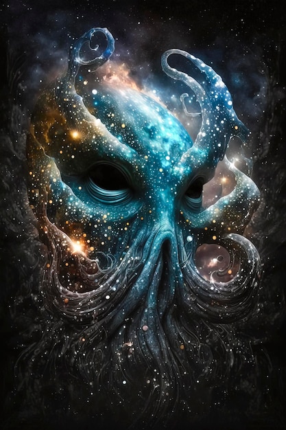 Zdjęcie celestial monstrosity: cthulhu octopus w kosmicznej podróży stworzonej za pomocą technologii generative ai