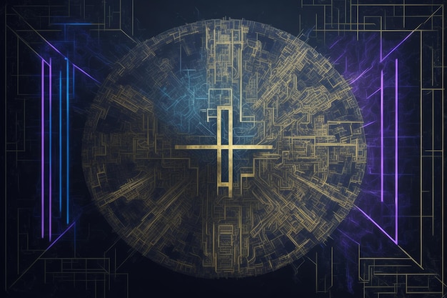 Celtyczny krzyż na ciemnym tle Nowy symbol religijny wygenerowany za pomocą sztucznej inteligencji