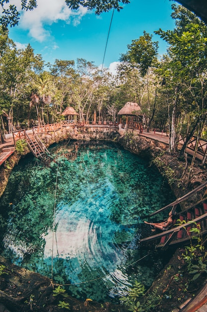 Cenote W Naturze Z Piękną Wodą Do Kąpieli