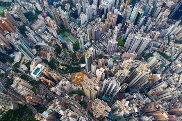 Central, Hongkong 29 kwietnia 2019: Widok z lotu ptaka na centrum Hongkongu